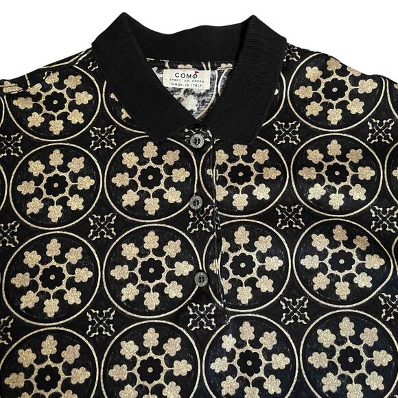 Mens Como Sport By Cobra Golf Polo Black Beige Abstract Print 100% Cotton Size M - Picture 2 of 7